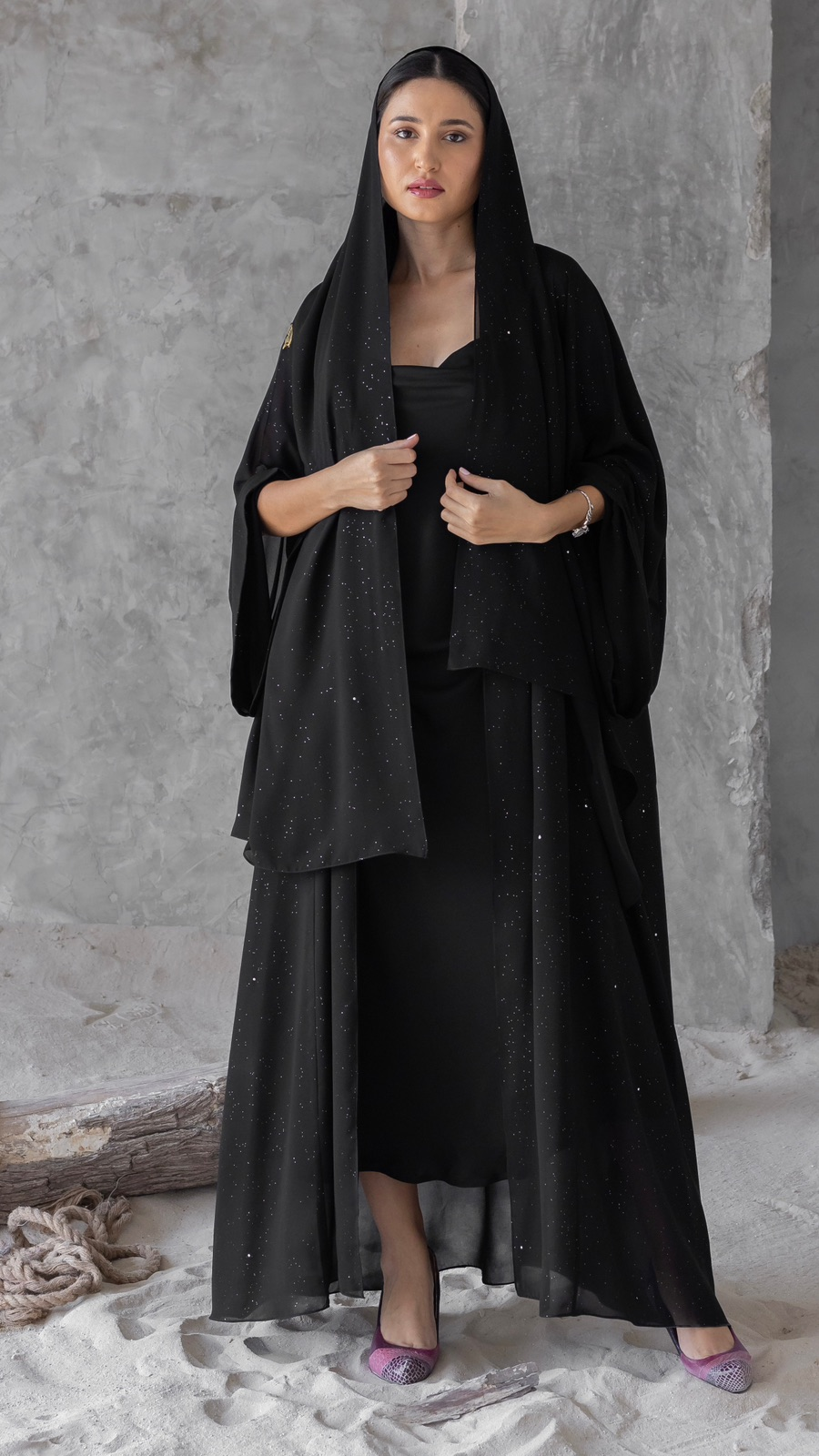 Silver Metallic Abaya with Matching Scarf