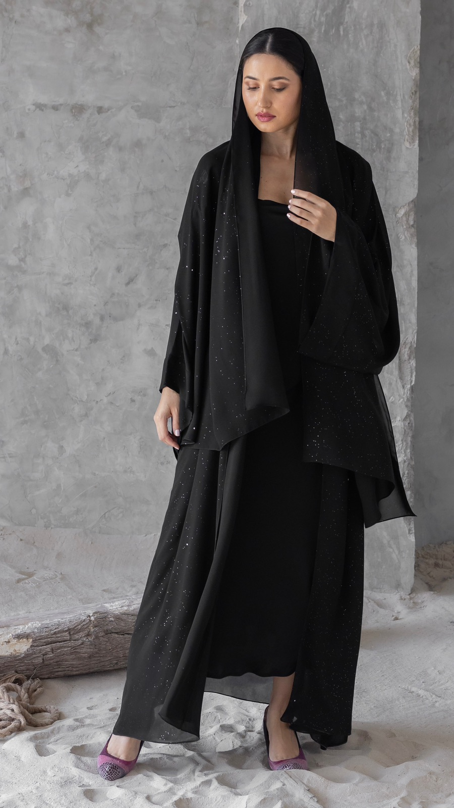 Silver Metallic Abaya with Matching Scarf