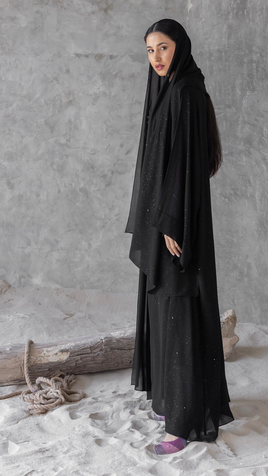 Silver Metallic Abaya with Matching Scarf