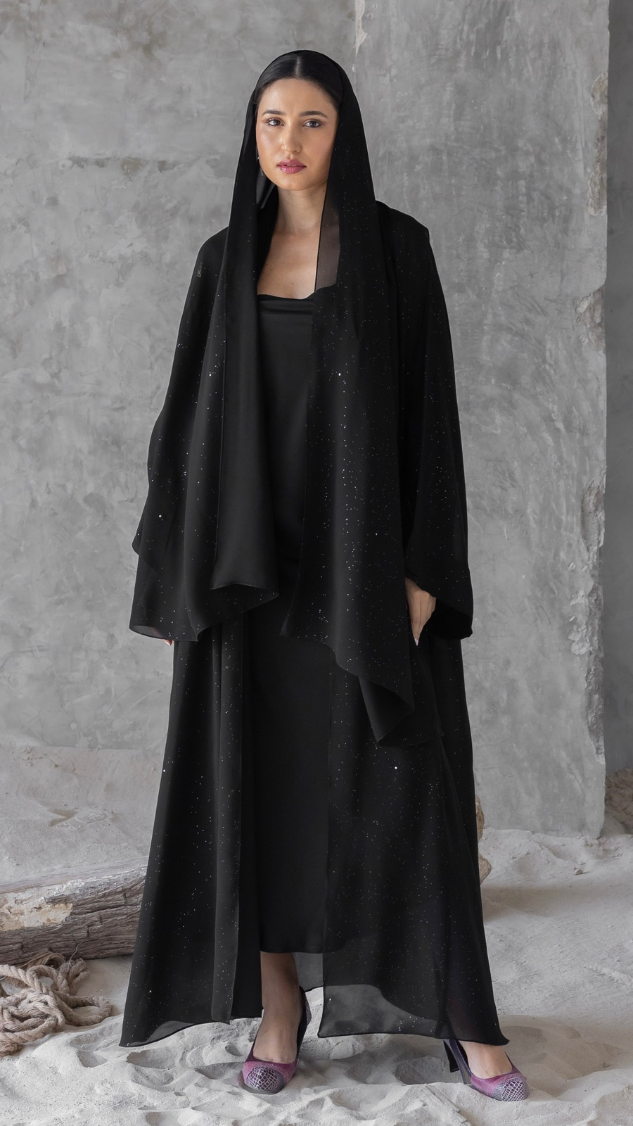 Silver Metallic Abaya with Matching Scarf