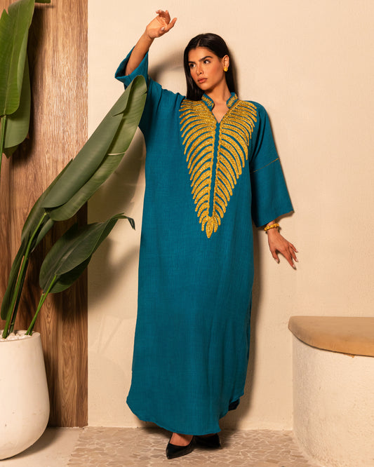 THE TEAL & GOLD EMBROIDERED KAFTAN