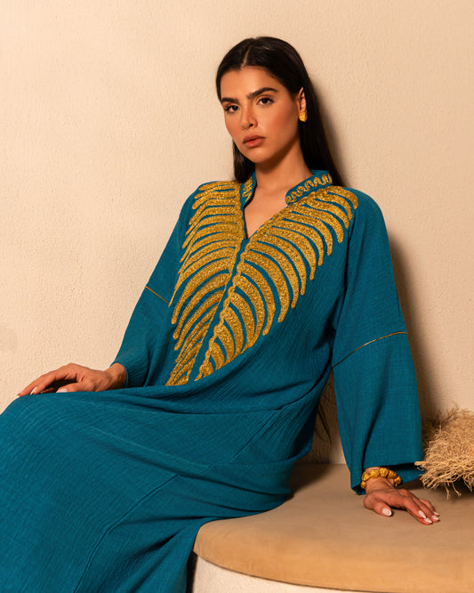 THE TEAL & GOLD EMBROIDERED KAFTAN
