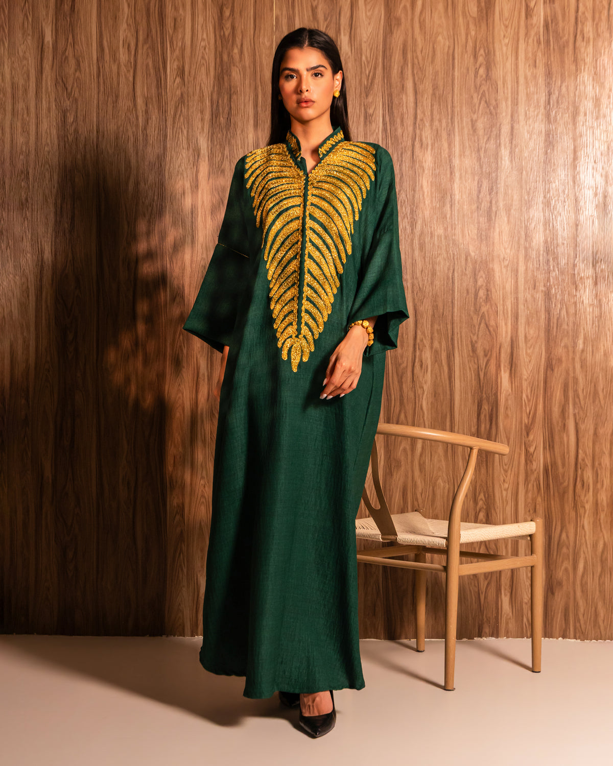 THE GREEN & GOLD EMBROIDERED KAFTAN