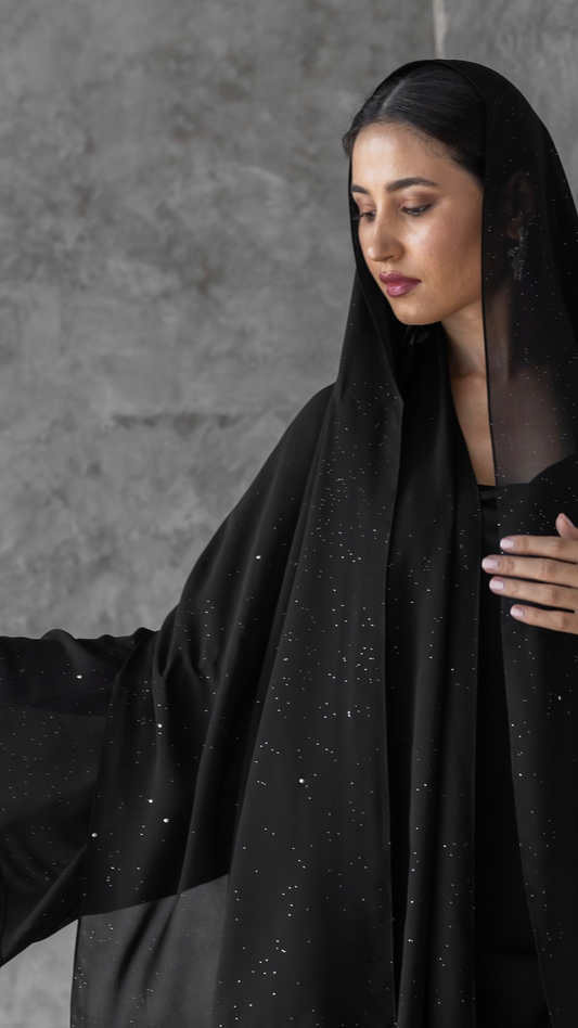 Silver Metallic Abaya with Matching Scarf