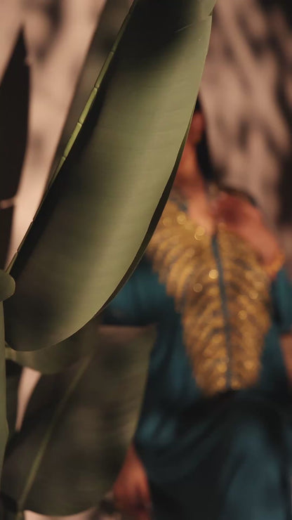 THE TEAL & GOLD EMBROIDERED KAFTAN